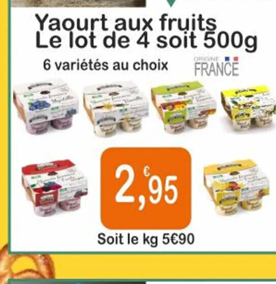 Promo Yaourt aux fruits Le lot de 4 soit 500g chez E.Leclerc