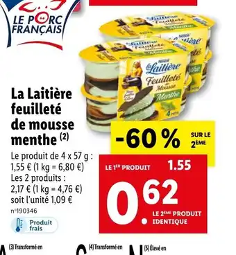 Lidl La Laitière feuilleté de mousse menthe (2) offre