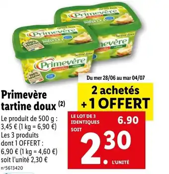 Lidl Primevère tartine doux (2) offre