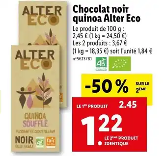 Lidl Chocolat noir ECO quinoa Alter Eco offre