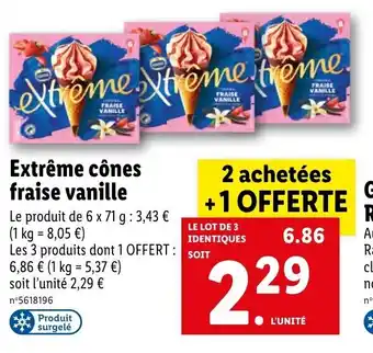 Lidl Extrême cônes fraise vanille offre