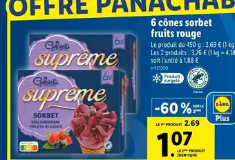 Lidl 6 cônes sorbet fruits rouge offre