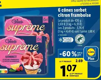 Lidl 6 cônes sorbet citron framboise offre
