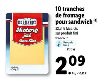 Lidl 10 tranches de fromage pour sandwich (4) offre