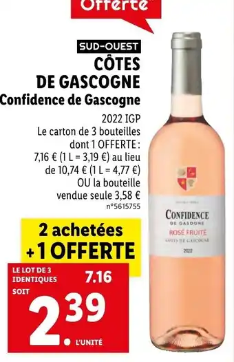 Lidl CÔTES DE GASCOGNE Confidence de Gascogne offre