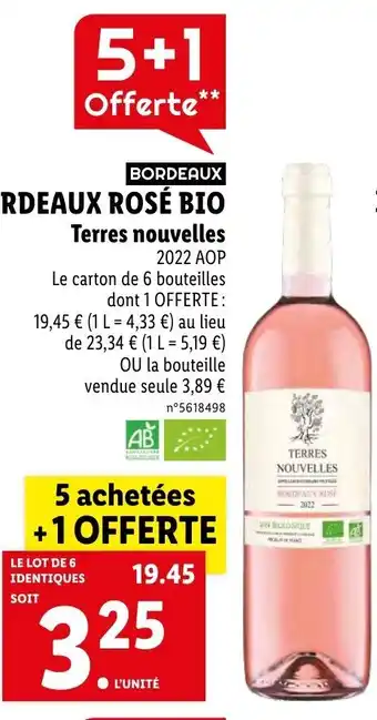 Lidl BORDEAUX ROSÉ BIO Terres nouvelles offre