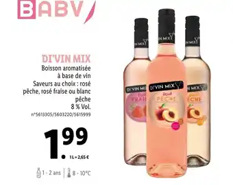 Lidl DI'VIN MIX Boisson aromatisée à base de vin Saveurs au choix : rosé pêche, rosé fraise ou blanc offre