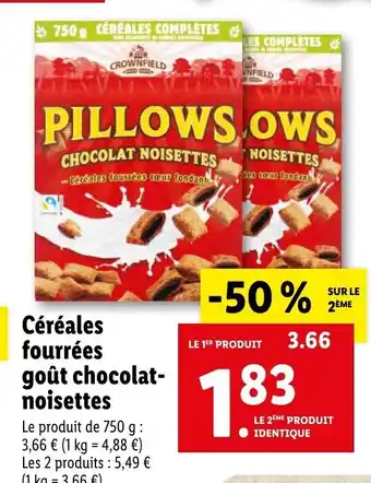 Lidl Céréales fourrées goût chocolat-noisettes offre
