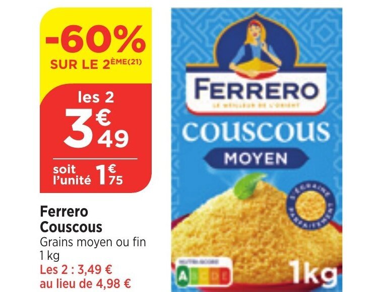 Promo Ferrero Couscous Grains moyen ou fin chez Bi1