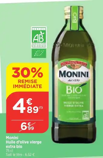 Bi1 Monini Huile d'olive vierge extra bio offre