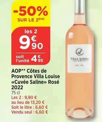 Bi1 AOP** Côtes de Provence Villa Louise <<Cuvée Saline>> Rosé 2022 offre