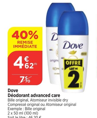 Bi1 Dove Déodorant advanced care offre