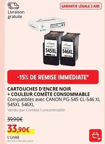 Intermarché CARTOUCHES D'ENCRE NOIR + COULEUR COMÈTE CONSOMMABLE Compatibles avec CANON PG-545 CL-546 XL 545XL 546XL offre