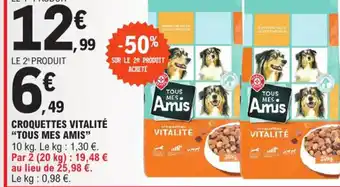 CROQUETTES VITALITÉ "TOUS MES AMIS" 10 kg. Le kg: 1,30 €. Par 2 (20 kg) : 19,48 €
