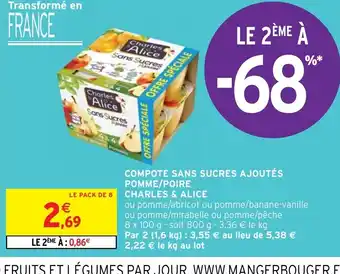Intermarché Hyper COMPOTE SANS SUCRES AJOUTÉS POMME/POIRE offre