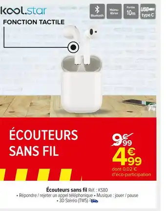 Carrefour Market Koolstar écouteurs sans fil offre