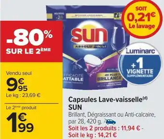Carrefour Sun capsules lave-vaisselle offre