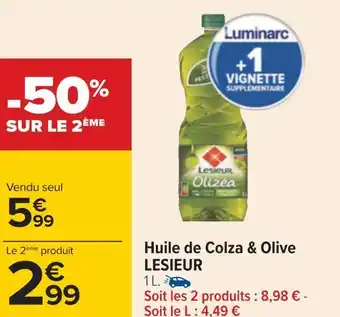Carrefour Lesieur huile de colza & olive offre