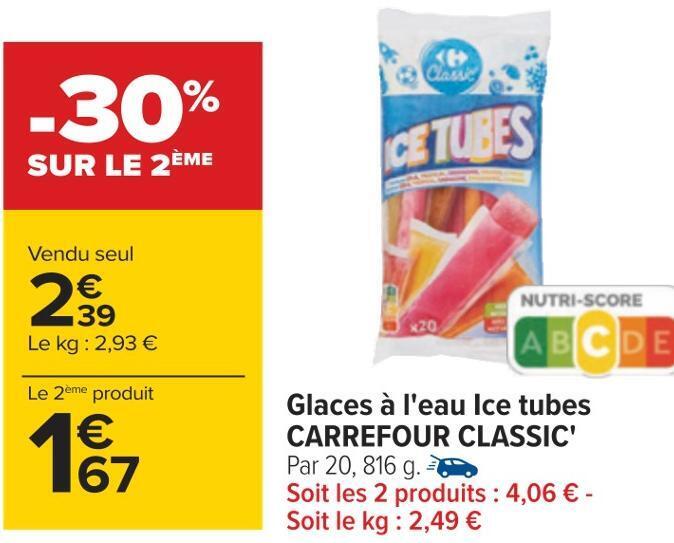 Promo Carrefour classic' glaces à l'eau ice tubes chez Carrefour