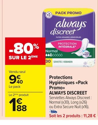 Carrefour Market Always discreet protections hygiéniques pack promo offre