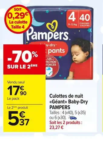 Carrefour Market Pampers culottes de nuit géant baby-dry offre