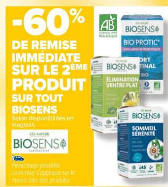 Carrefour Biosens -60% de remise immédiate sur le 2ème produit sur tout biosens offre
