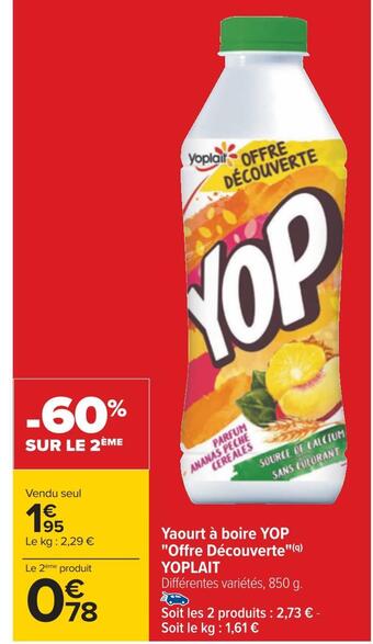 Carrefour Yoplait yaourt à boire yop offre découverte offre