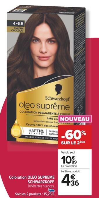 Carrefour Schwarzkopf coloration oleo supreme offre