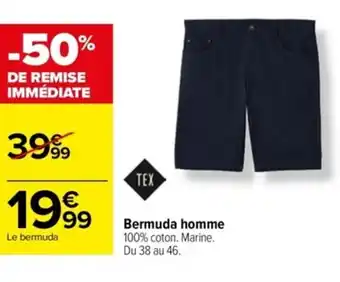 Carrefour Bermuda homme 100% coton. Marine. offre