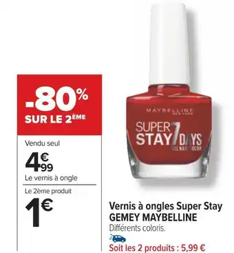 Carrefour Gemey maybelline vernis à ongles super stay offre
