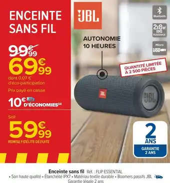 Carrefour Jbl enceinte sans fil offre