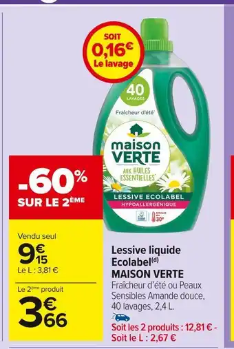 Carrefour Market Maison verte lessive liquide vaisselle(d) offre
