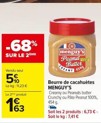 Carrefour Market Menguy’s beurre de cacahuètes offre