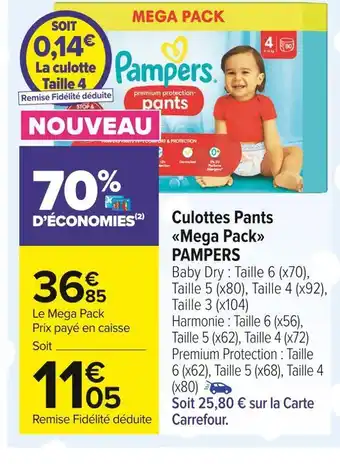 Carrefour Market Pampers culottes pants mega pack offre