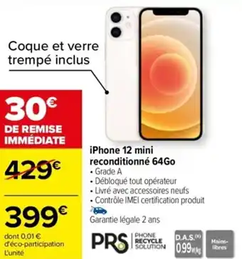 Carrefour iPhone 12 mini reconditionné 64Go offre