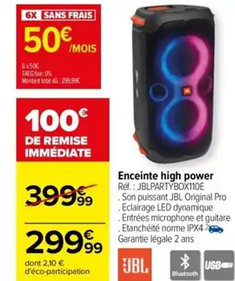 Carrefour Enceinte high power Réf.: JBLPARTYBOX110E offre