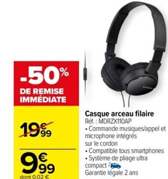 Carrefour Casque arceau filaire offre