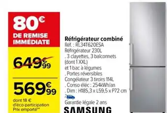 Carrefour Réfrigérateur combiné Réf. : RL34T620ESA Réfrigérateur 230L offre