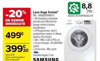 Carrefour Lave linge frontal* Réf. : WW80TA046TH offre