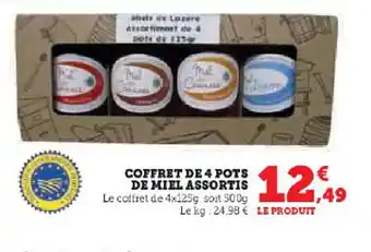 Super U COFFRET DE 4 POTS DE MIEL ASSORTIS Le coffret de 4x125g soit 500g offre