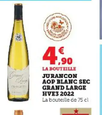 Hyper U JURANCON AOP BLANC SEC GRAND LARGE HVE3 2022 La bouteille de 75 cl offre