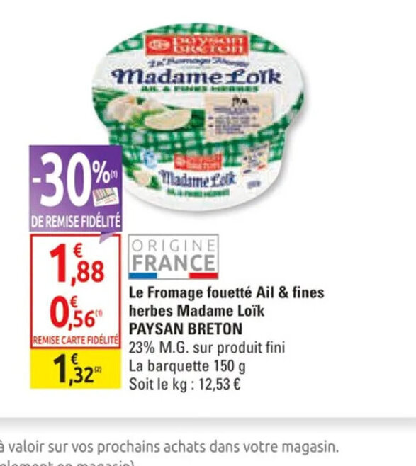 Promo Le Fromage fouetté Ail & fines herbes Madame Loik chez Diagonal