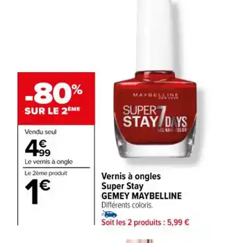 Carrefour Vernis à ongles Super Stay GEMEY MAYBELLINE Différents coloris. offre