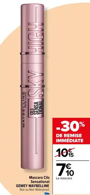 Carrefour Mascara Cils Sensational GEMEY MAYBELLINE Noir ou Noir Waterproof. offre