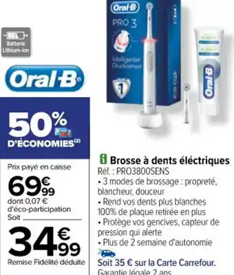 Carrefour Brosse à dents éléctriques Réf. : PRO3800SENS offre