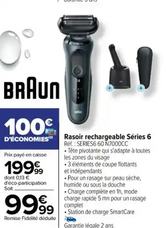 Carrefour Rasoir rechargeable Séries 6 Réf. : SERIES6 60 N7000CC offre
