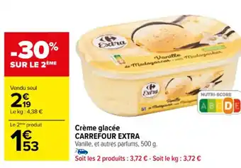 Carrefour Crème glacée CARREFOUR EXTRA Vanille, et autres parfums, 500 g. offre