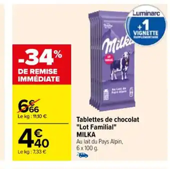 Carrefour Tablettes de chocolat "Lot Familial" MILKA offre