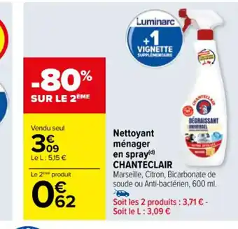 Carrefour Nettoyant ménager en spray(d) CHANTECLAIR Marseille, Citron, Bicarbonate de soude ou Anti-bactérien, 600 ml. offre