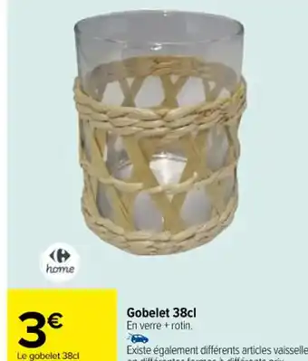 Carrefour Gobelet 38cl En verre + rotin. offre